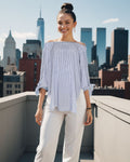 Tessa Top White Blue Stripes