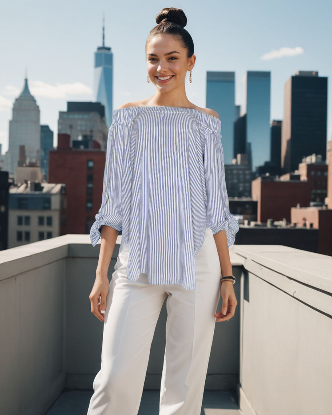 Tessa Top White Blue Stripes